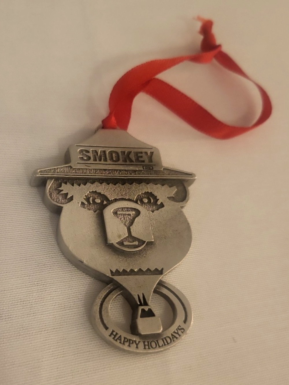 Vintage Smokey Bear Pewter Christmas Ornament The Friend of Smokey Bear Balloon